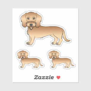 Pegatina Cañón de ruedas Haired Dachshund Perro de caricatu