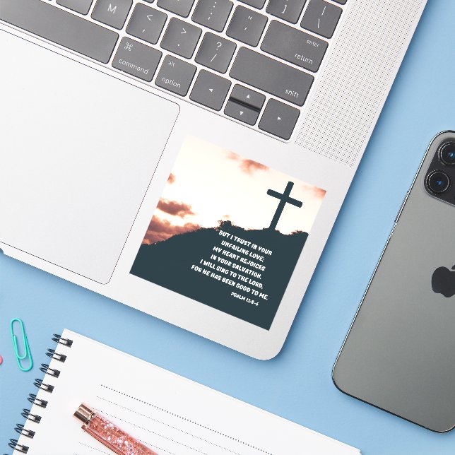 Pegatina Canto del salmo de salvación de Dios 13:5-6 (Ordenado portátil con iPhone)