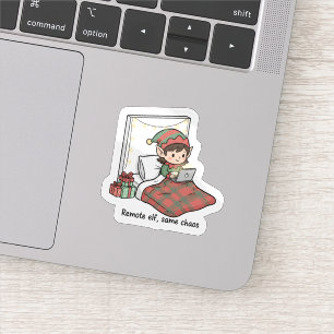 Pegatina Caos de Elfo Remoto – Divertido Trabajo desde Casa