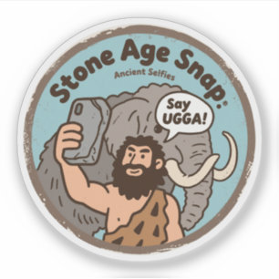 Pegatina Caos de Selfie de Cavernícola con Mamut Lanudo