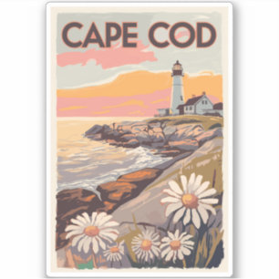 Pegatina Cape Cod Massachusetts Painterly Travel Art Retro