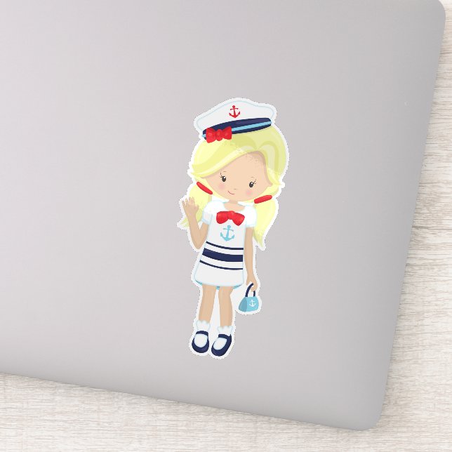 Pegatina Capitán del barco, capitán, Chica, pelo largo (Detalle)