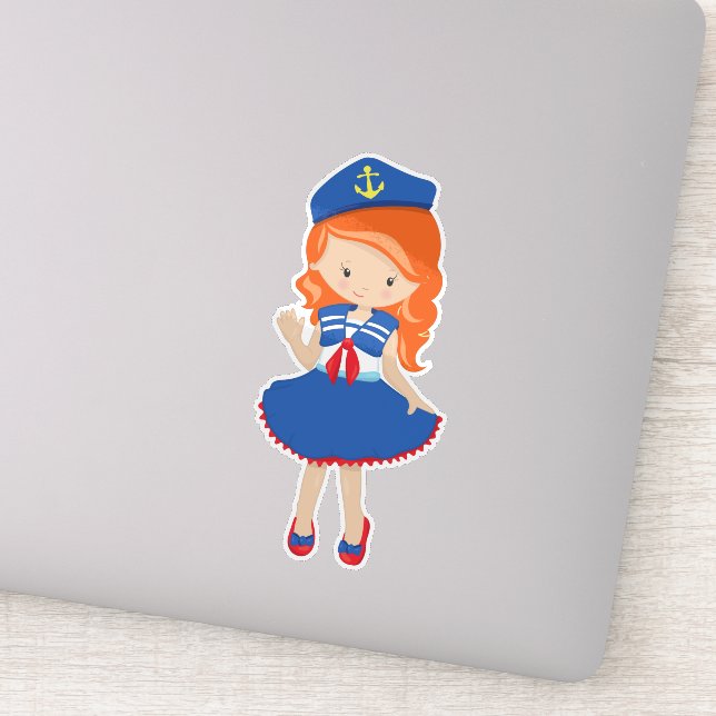 Pegatina Capitán del barco, capitán, Naranja, Chica. (Detalle)