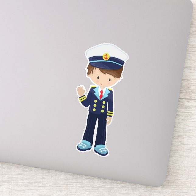 Pegatina Capitán del barco, navegante, chico lindo, pelo ma (Detalle)