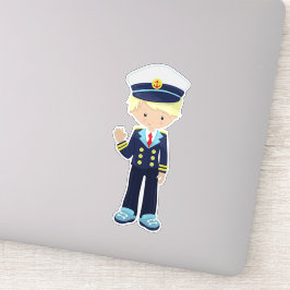 Pegatina Capitán del barco, navegante, chico lindo, pelo ru