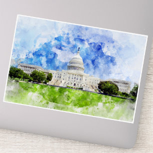 Pegatina Capitolio de los Estados Unidos en la acuarela Was