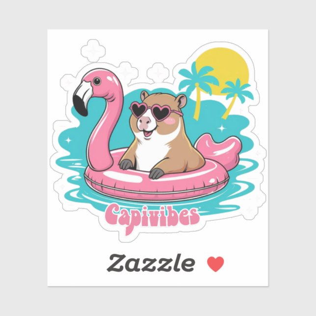 Pegatina Capivara Estilosa no Verão com Boia Rosa (Hoja)