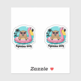 Pegatina Capivara Estilosa no Verão com Boia Rosa