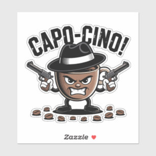 Pegatina ¡Capo-cino! Gángster del café con pistolas duales