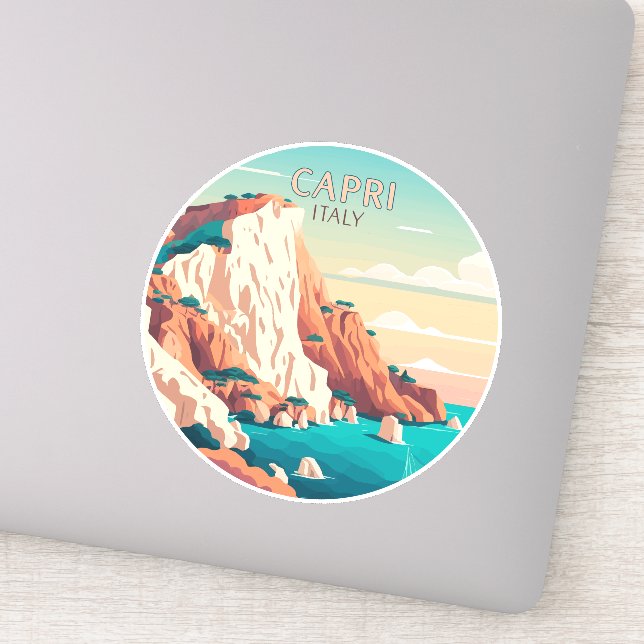 Pegatina Capri Italy Lemons Mediterranean Island Retro Squa (Detalle)