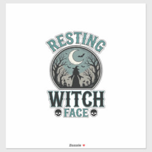 Pegatina Cara de Bruja en Reposo Diseño Vintage de Hallowee