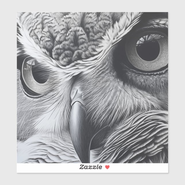 Pegatina Cara de búho blanco y negro (Hoja)