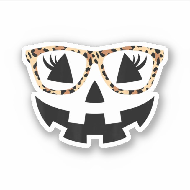 Pegatina Cara De Calabaza De Halloween Con Gafas De Leopard (Anverso)