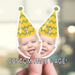 Pegatina Cara de cumpleaños divertida con Gorra Fiesta y ed