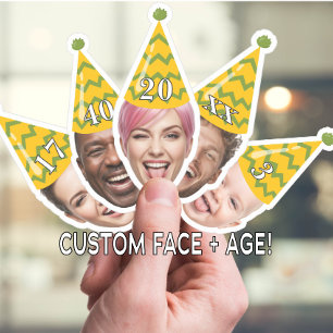 Pegatina Cara de cumpleaños divertida con Gorra Fiesta y ed
