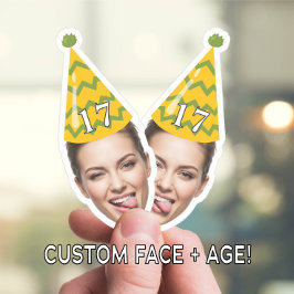 Pegatina Cara de cumpleaños divertida con Gorra Fiesta y ed