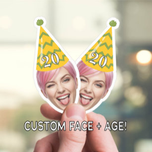 Pegatina Cara de cumpleaños divertida con Gorra Fiesta y ed