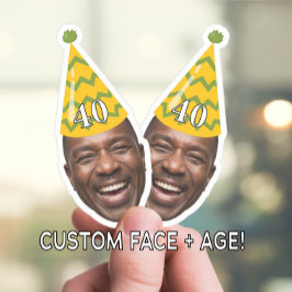 Pegatina Cara de cumpleaños divertida con Gorra Fiesta y ed