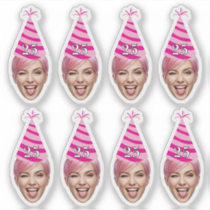 Pegatina Cara de cumpleaños divertida con sombrero de fiest