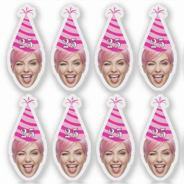 Pegatina Cara de cumpleaños divertida con sombrero de fiest (Anverso)