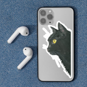 Pegatina Cara de gatito gato negro mirando