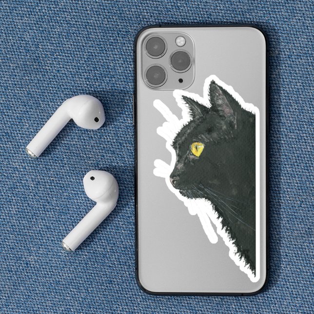 Pegatina Cara de gatito gato negro mirando (Subido por el creador)