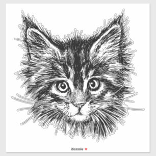 Pegatina Cara de gatito negro y blanco