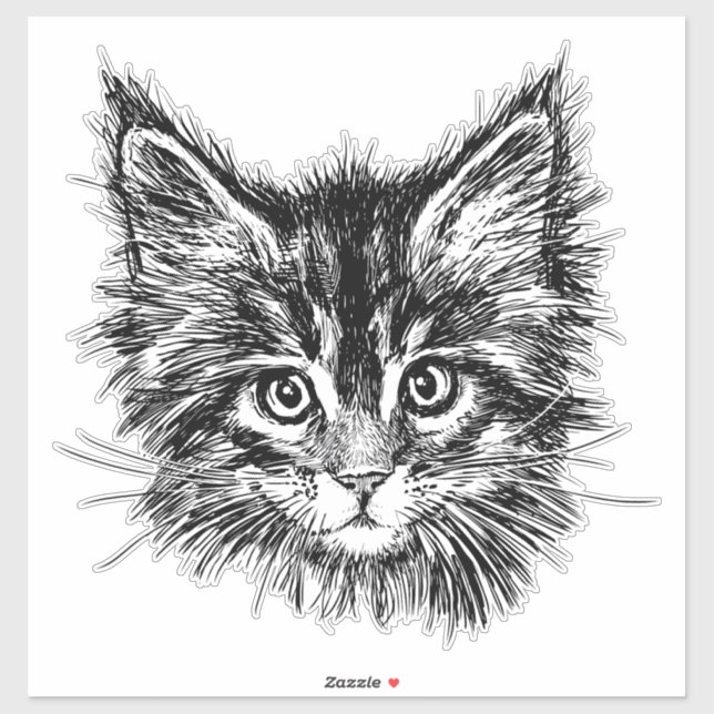 Pegatina Cara de gatito negro y blanco (Hoja)