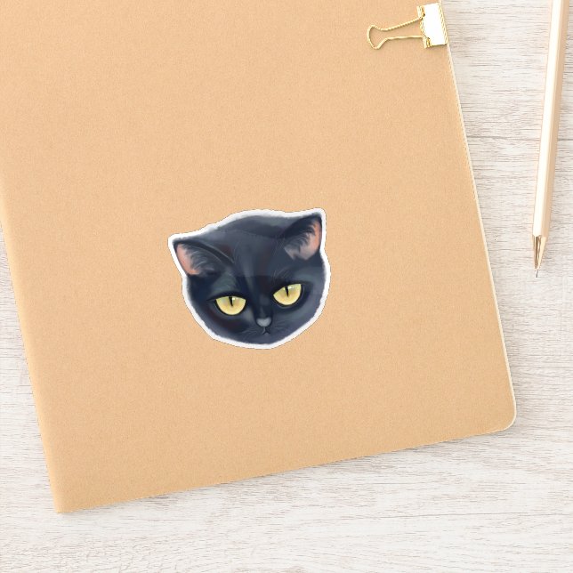 Pegatina Cara de Gato Negro Adorable (Cuaderno)