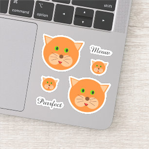 Pegatina Cara de gato y texto Naranja