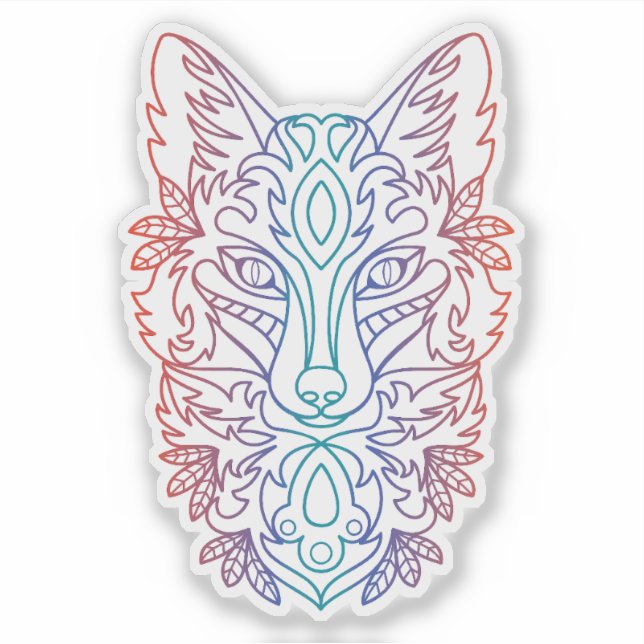 Pegatina Cara de lobo con gradiente de color artístico (Anverso)