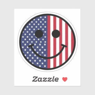 Pegatina Cara Sonriente Patriótica Bandera Americana Rojo B