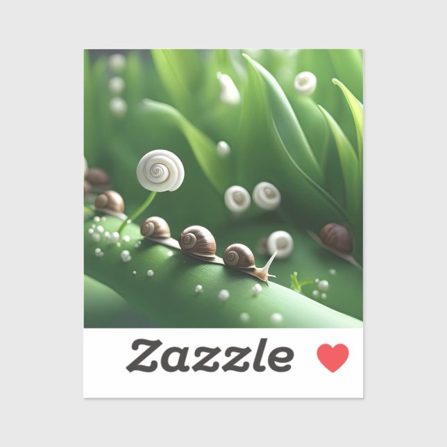 Pegatina Caracoles alineados sobre plantas verdes (Hoja)