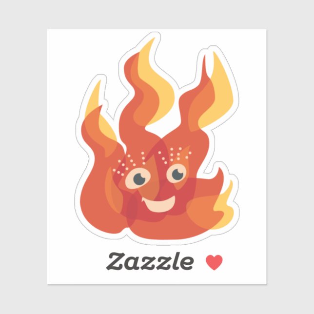 Pegatina Carácter ardiente feliz de la llama del fuego (Hoja)