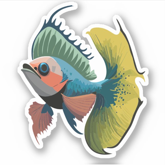 Pegatina Caracter Personalizado de peces beta macho (Anverso)