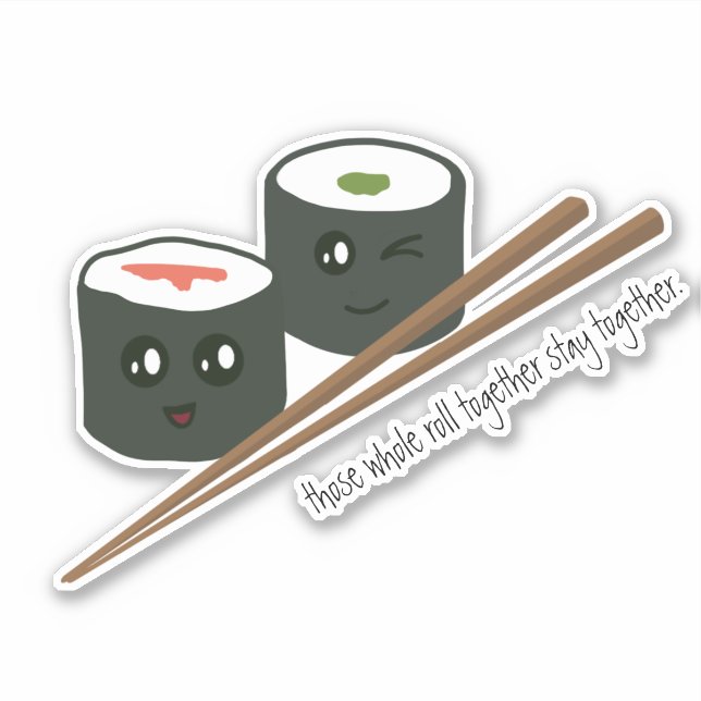 Pegatina Caracteres de sushi kawaii escuetos palillos (Anverso)