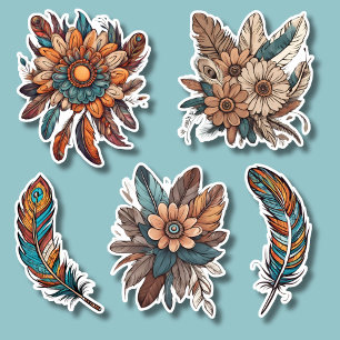 Pegatina Características bohemias y flores impermeables