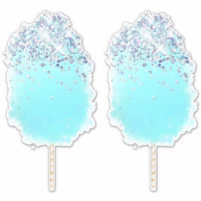 Pegatina Caramelos de algodón lindo purpurina azul y plata (Anverso)