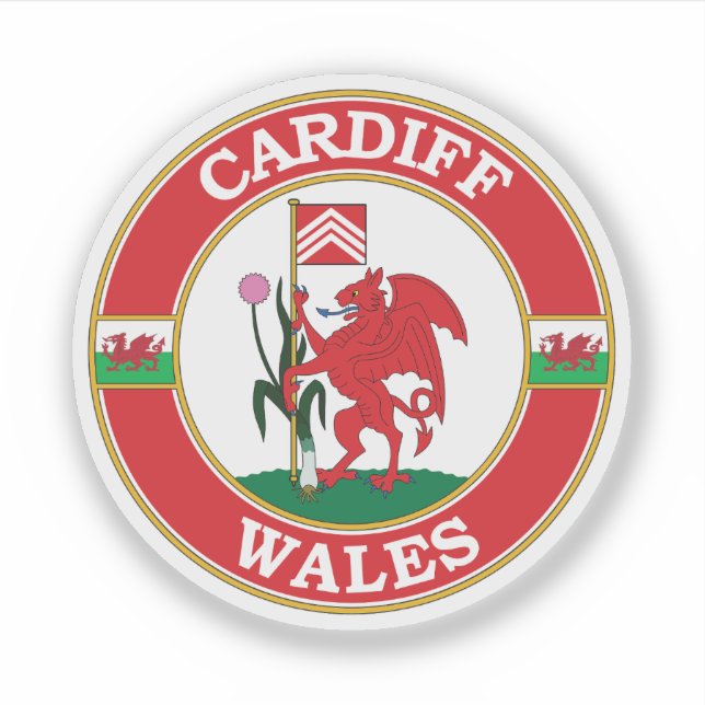 Pegatina Cardiff Wales Circle Emblem (Anverso)