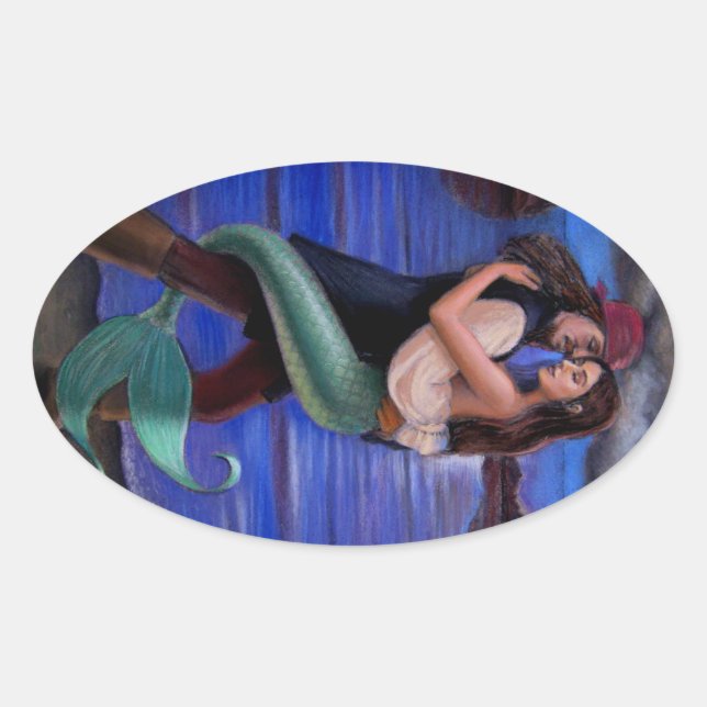 Pegatina caribeña de amor de Sirena y Pirata (Anverso)