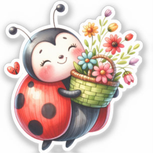 Pegatina Cariñosa Mariquita Feliz Cumpleaños