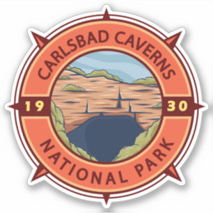 Pegatina Carlsbad Caverns Parque Nacional Compass Retro