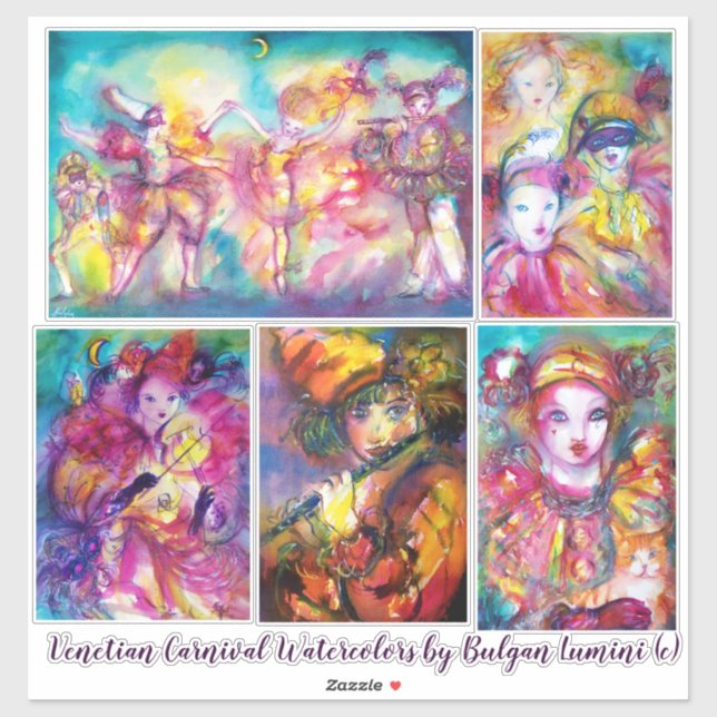 Pegatina CARNAVAL DE VENECIA Máscara de Mascarada Mardi Gra (Hoja)