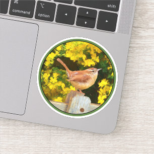 Pegatina Carolina Wren Painting - Arte original de aves sil
