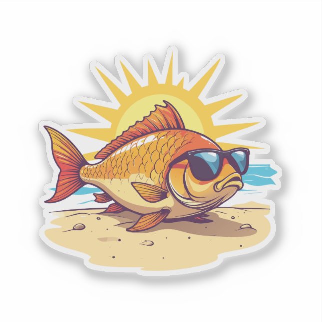Pegatina Carpa Feliz tomando el sol en la playa (Anverso)