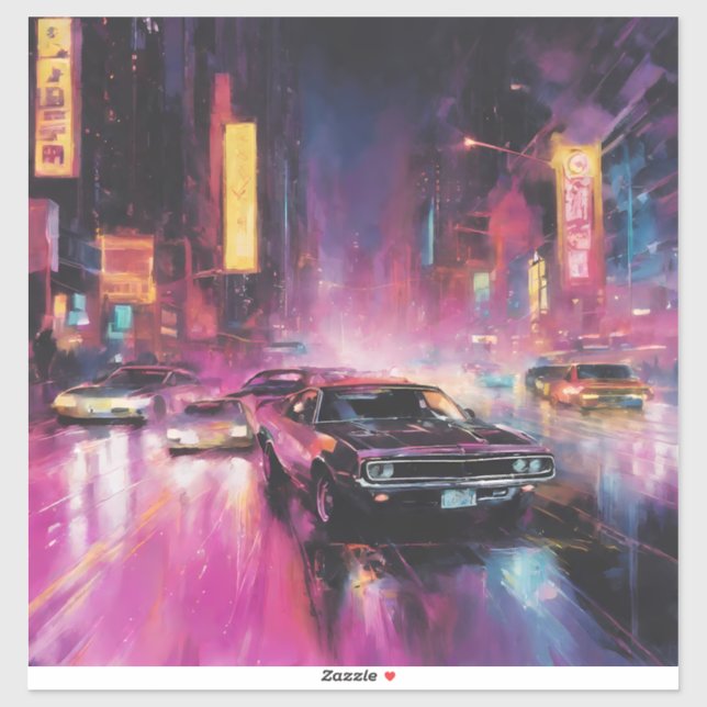 Pegatina Carreras callejera nocturna en la vibrante ciudad (Hoja)