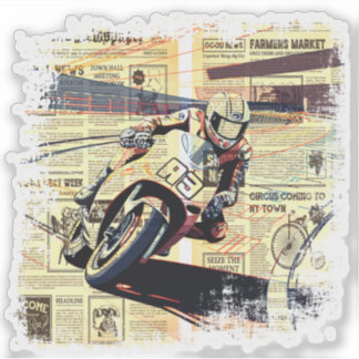 Pegatina Carreras de motocicletas en periódicos antiguos