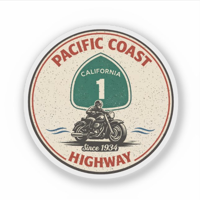 Pegatina carretera de la costa pacífica motocicleta califor (Anverso)