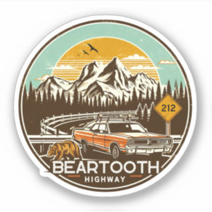 Pegatina carretera vintage Beartooth us 212 montana