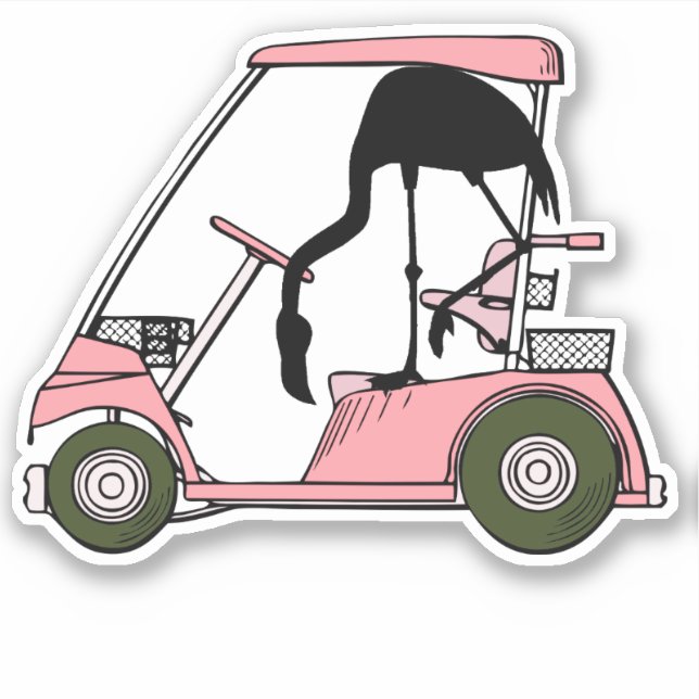 Pegatina Carrito de Golf y Caddie de Flamenco Divertido (Anverso)